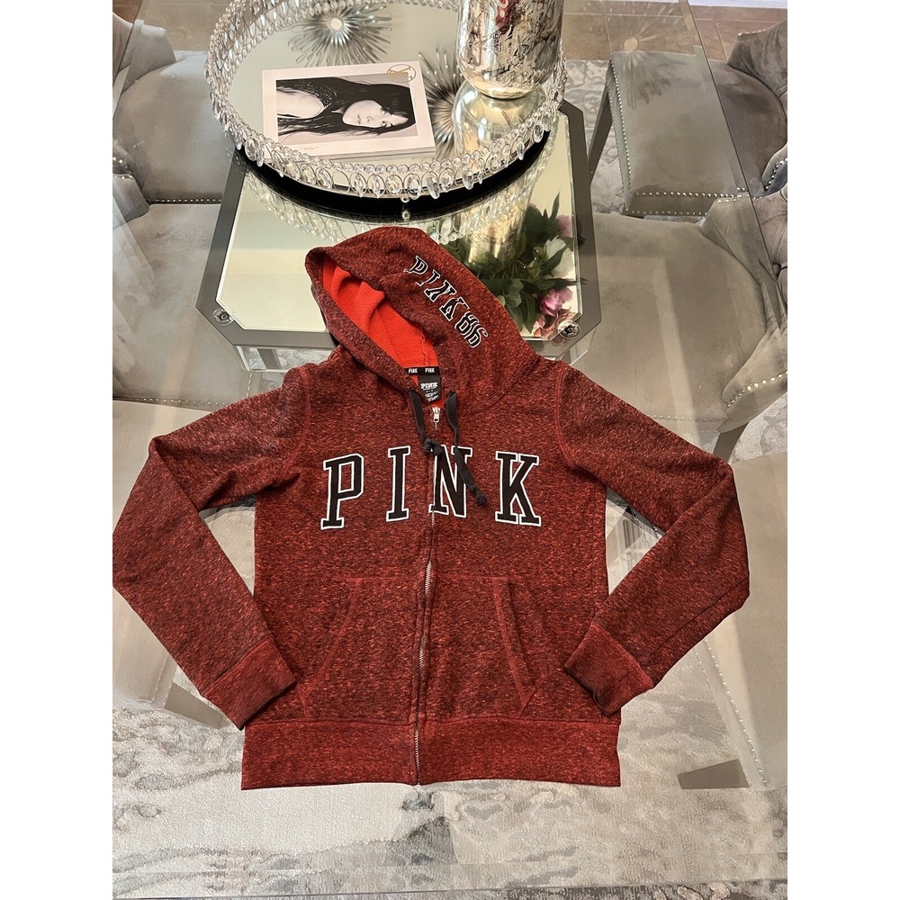 Victoria's Secret PINK Full Zip Hoodie Sweatshirt Jacket Heather Red‎ Small